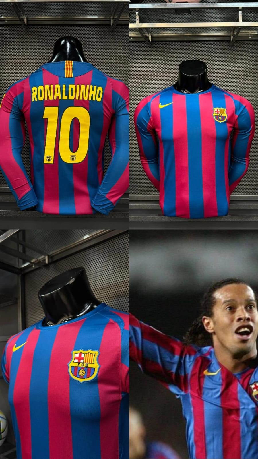 Camiseta Barcelona Ronaldinho 10 Retro 2005/06 Manga Larga – Dorsal y Parches