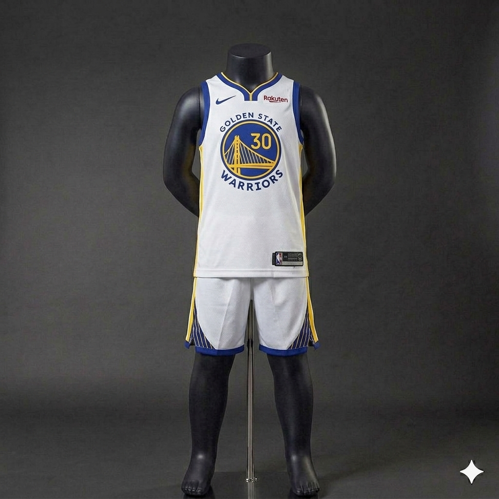Uniforme Niño Warriors Blanco – (Calidad Triple A) 🏀⚪