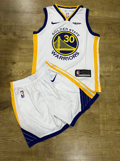Uniforme Niño Warriors Blanco – (Calidad Triple A) 🏀⚪