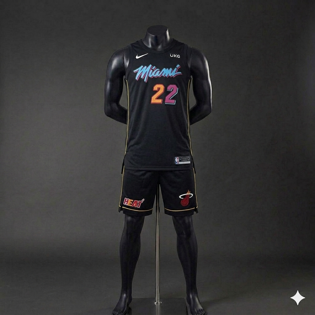 Uniforme Adulto Miami Negro #22 – (Calidad Triple A) 🏀⚫