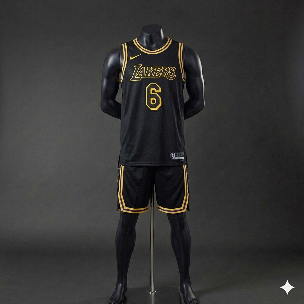 Uniforme Adulto Lakers Negro #6 – (Calidad Triple A) 🏀⚫