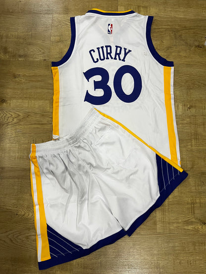 Uniforme Niño Warriors Blanco – (Calidad Triple A) 🏀⚪
